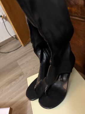 Black Women's Thigh-High Stiletto Sandal Boots